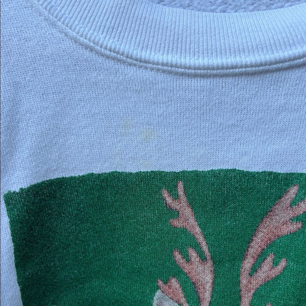 Vintage 90s Will Bullas White Christmas Cat Antlers Graphic Sweatshirt Pullover - Picture 3 of 13